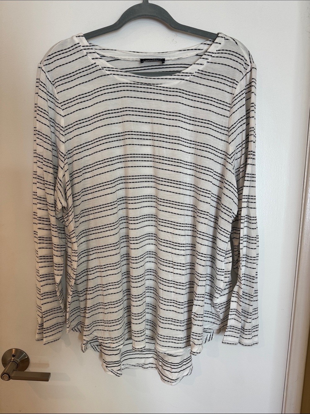 Lane Bryant White and Black Striped Long-Sleeve Tee